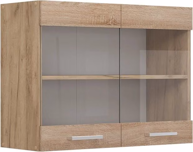 Pensile da cucina Vicco R-Line con ante in vetro, colore Rovere dorato, L: 80 cm, H: 60 cm, P: 31 cm