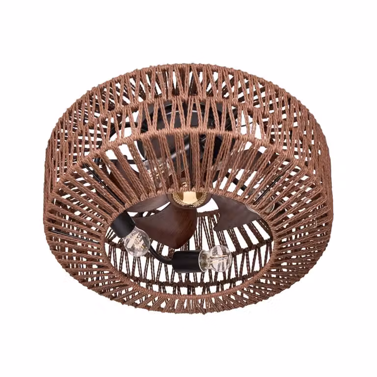 Ventilatore da soffitto con luce BELIANI in stile boho, base in metallo marrone e paralume in rattan, con telecomando e timer