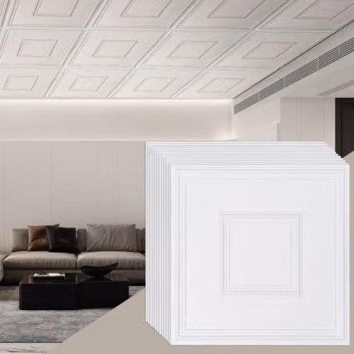 VEVOR Confezione da 12 Pannelli per Controsoffitto in Plastica PVC Bianco Geometrico L/P: 60,5 x 60,5 cm