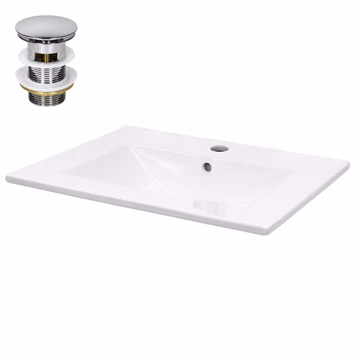 Lavabo LuxeBath Lavabo da appoggio Square, 61x46,5x17,5 cm, bianco, in Vetroceramica, incl. set di scarico con troppopieno