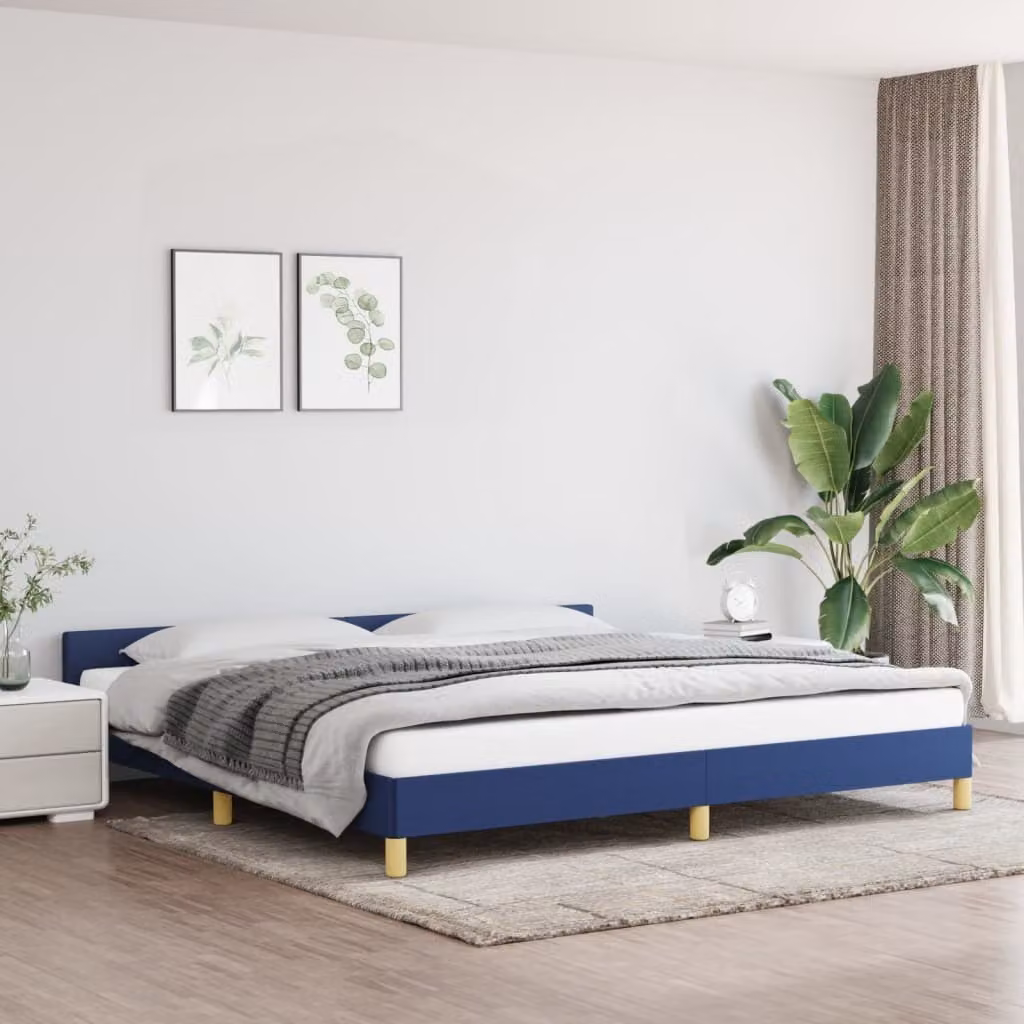 The Living Store Struttura letto con testiera blu 200x200 cm in tessuto