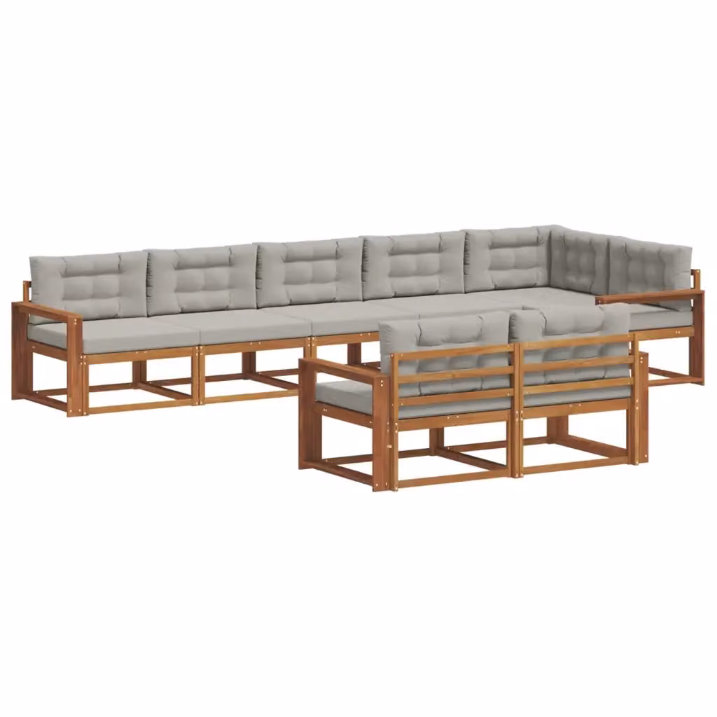 Set di divani da esterno a forma di U vidaXL in legno di acacia con cuscini, beige e grigio – 2