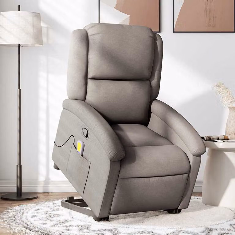 Poltrona Alzapersona Reclinabile con Assistenza Elettrica vidaXL in Tessuto Beige e Grigio