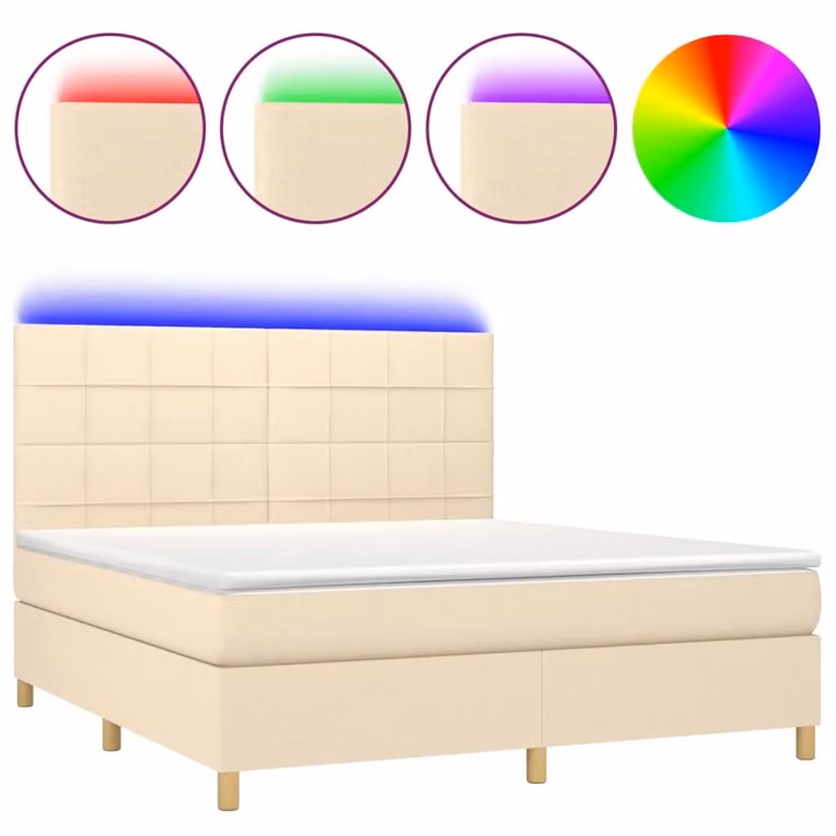 Letto a Molle con Materasso e LED Crema 160x200 cm in Tessuto