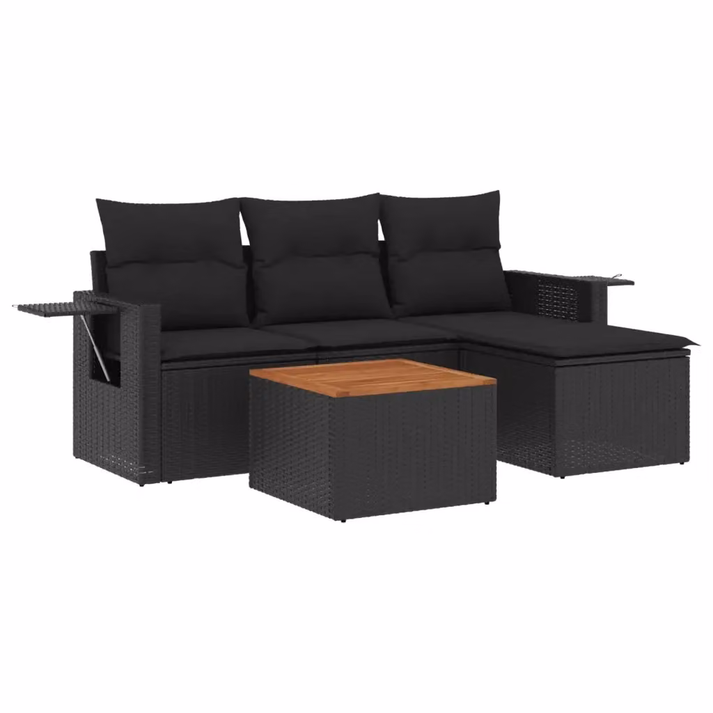 Set di divani da giardino vidaXL a forma di L composto da 5 pezzi in polyrattan nero con cuscini inclusi – 2