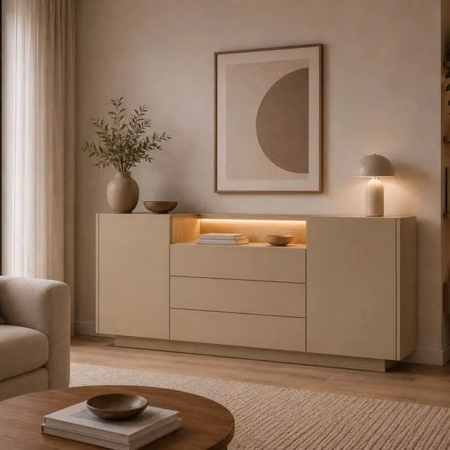 Madia Haleli, Credenza 3 Cassetti, 176x40x83h cm Marrone Chiaro