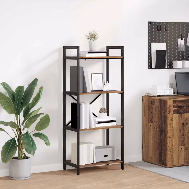 Libreria industriale vidaXL a 4 livelli in legno e metallo, colore marrone e nero, L 56 cm x P 34 cm x H 133,5 cm