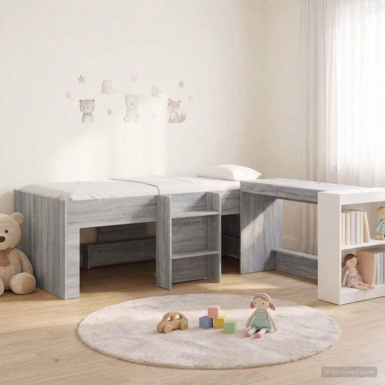 Letto a soppalco esclusivo con scrivania per bambini, 2 pezzi, colore grigio Sonoma