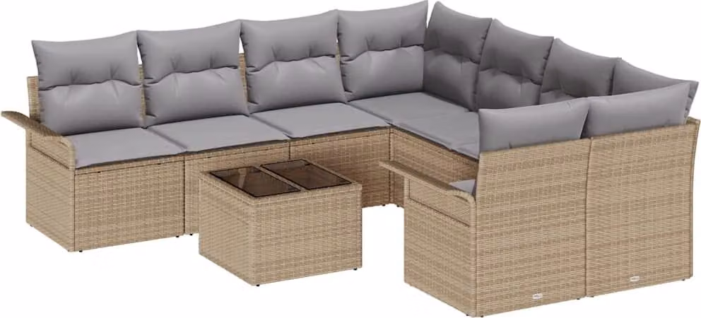 Set Divano da Giardino 9 pcs Beige Poly Rattan