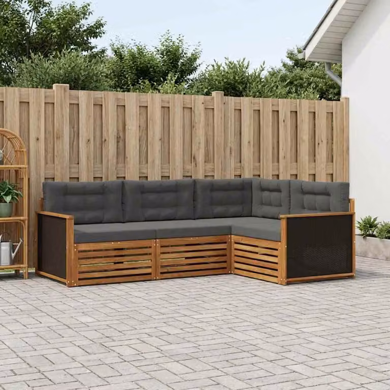 Set di divani da esterno vidaXL 4 pezzi a forma di L in legno di acacia con cuscini antracite e beige