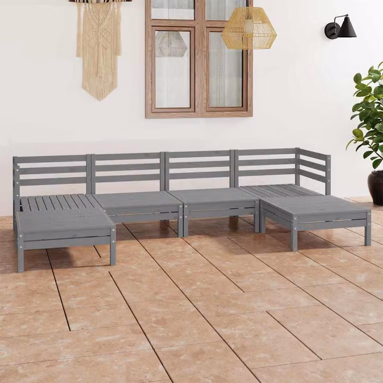 vidaXL Set Salotto da Giardino 6 pz in Legno di Pino Grigio con Cuscini