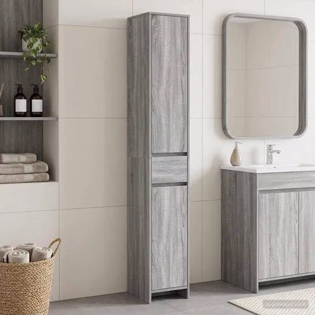 Mobile da bagno moderno vidaXL in legno e MDF grigio opaco L: 30 cm, P: 33 cm, H: 190 cm – 1