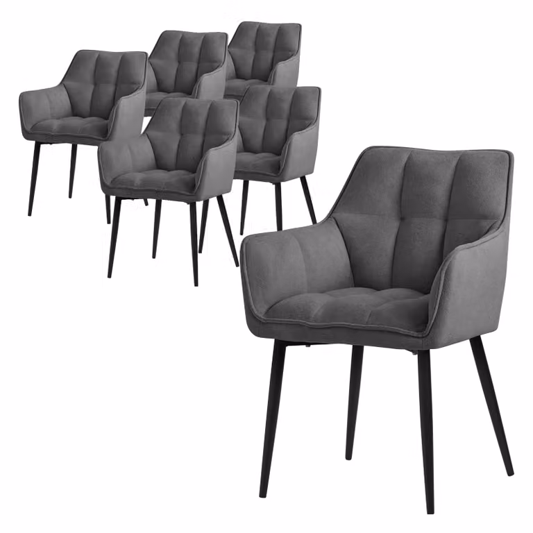 ML-Design 6x sedia da pranzo in spugna, grigio scuro, con seduta imbottita di spessore