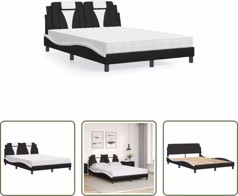 The Living Store Letto con materasso bianco e nero 140x190 cm in ecopelle