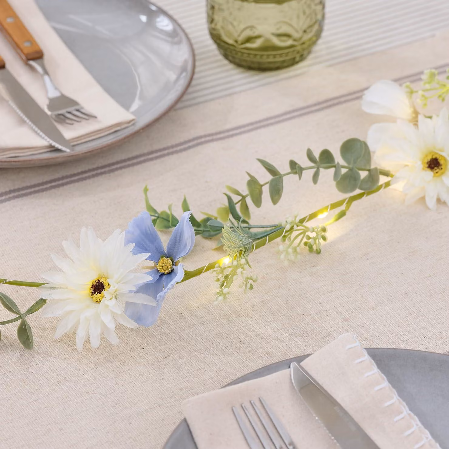 Catena luminosa con fiori artificiali, luci LED bianco caldo, timer, 1,75 metri