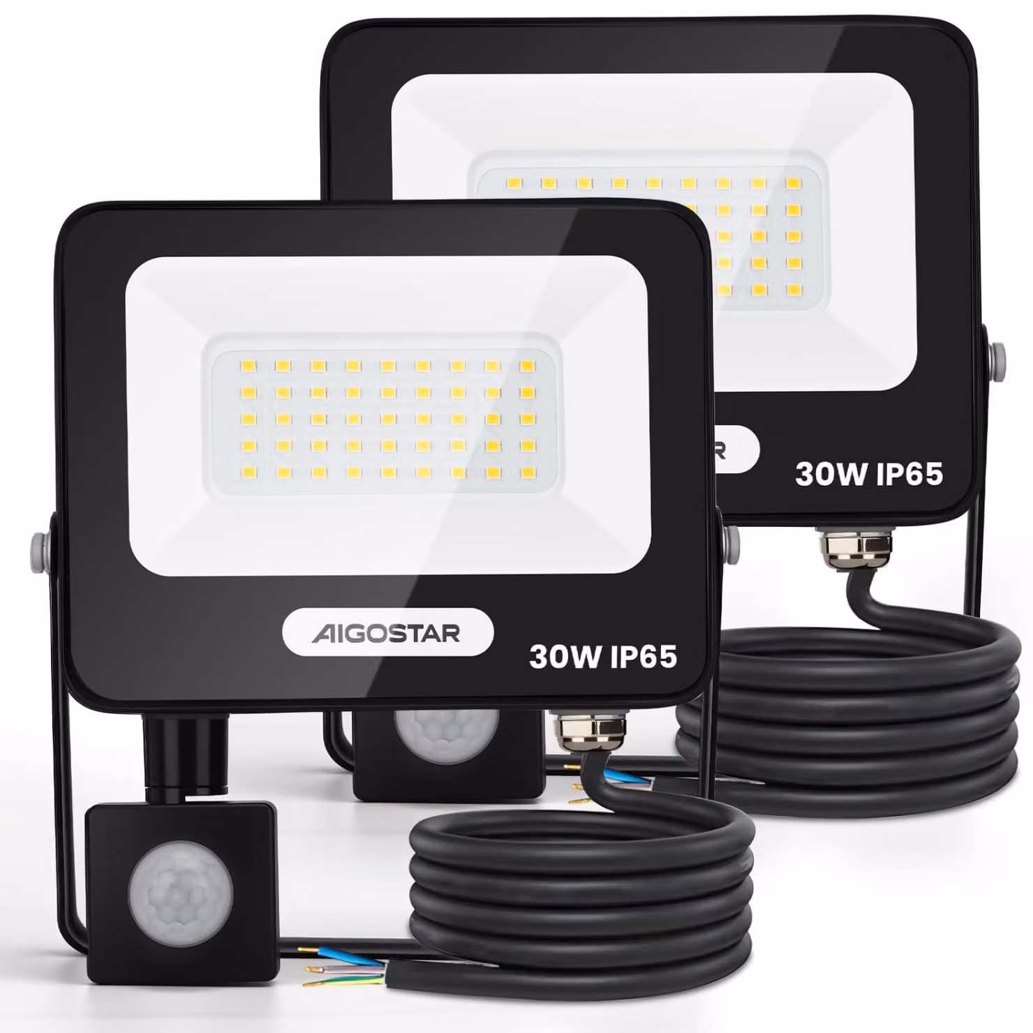 Fari LED da 30 W, 2750 lumen, 4000 K, confezione da 2 pezzi, grado di protezione IP65, con sensore di movimento