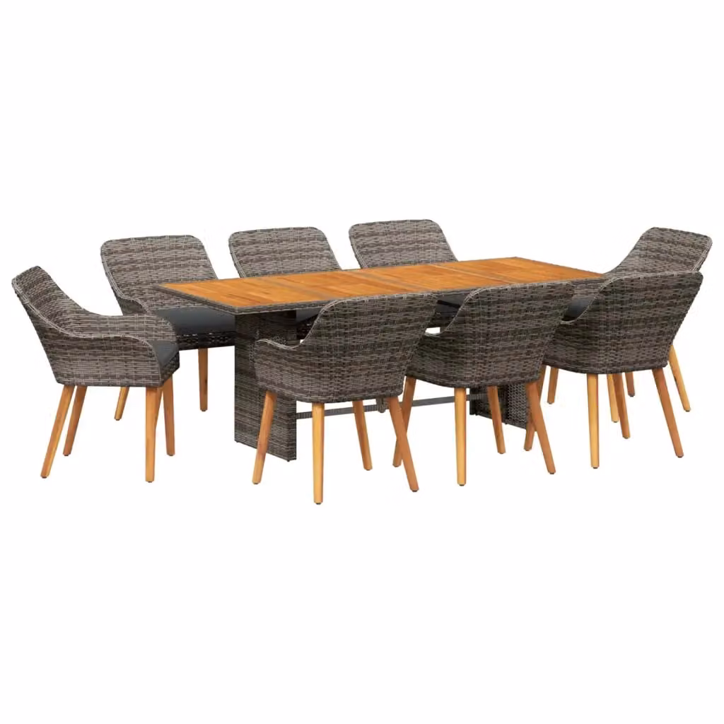 Set da pranzo per giardino e terrazzo vidaXL in polyrattan grigio, 9 pezzi – 2
