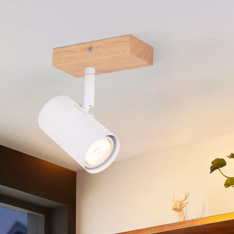 ZMH plafoniera faretto da soffitto bianco 1 fiamma legno plafoniera GU10 faretto da soffitto orientabile 350° faretto per soggiorno camera da letto cucina corridoio sala da pranzo