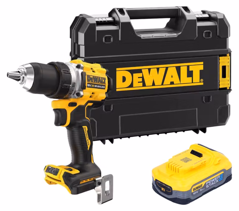 Trapano avvitatore a batteria DeWalt DCD 800 NT 18 V 90 Nm senza spazzole + 1 batteria Powerstack 5,0 Ah + TSTAK - senza caricabatterie