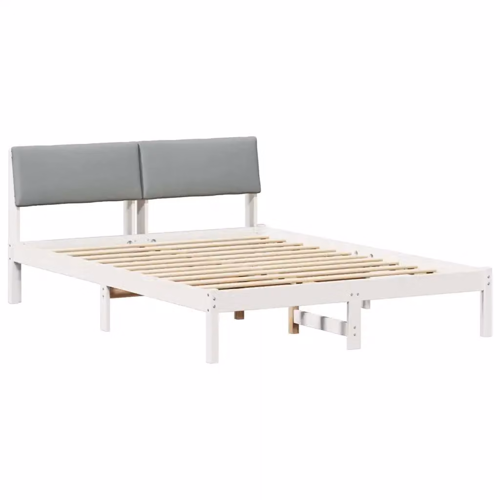 Struttura del letto moderna vidaXL in legno di pino e tessuto, Bianco e grigio, L/P/H: 200 x 140 x 78,5 cm – 2