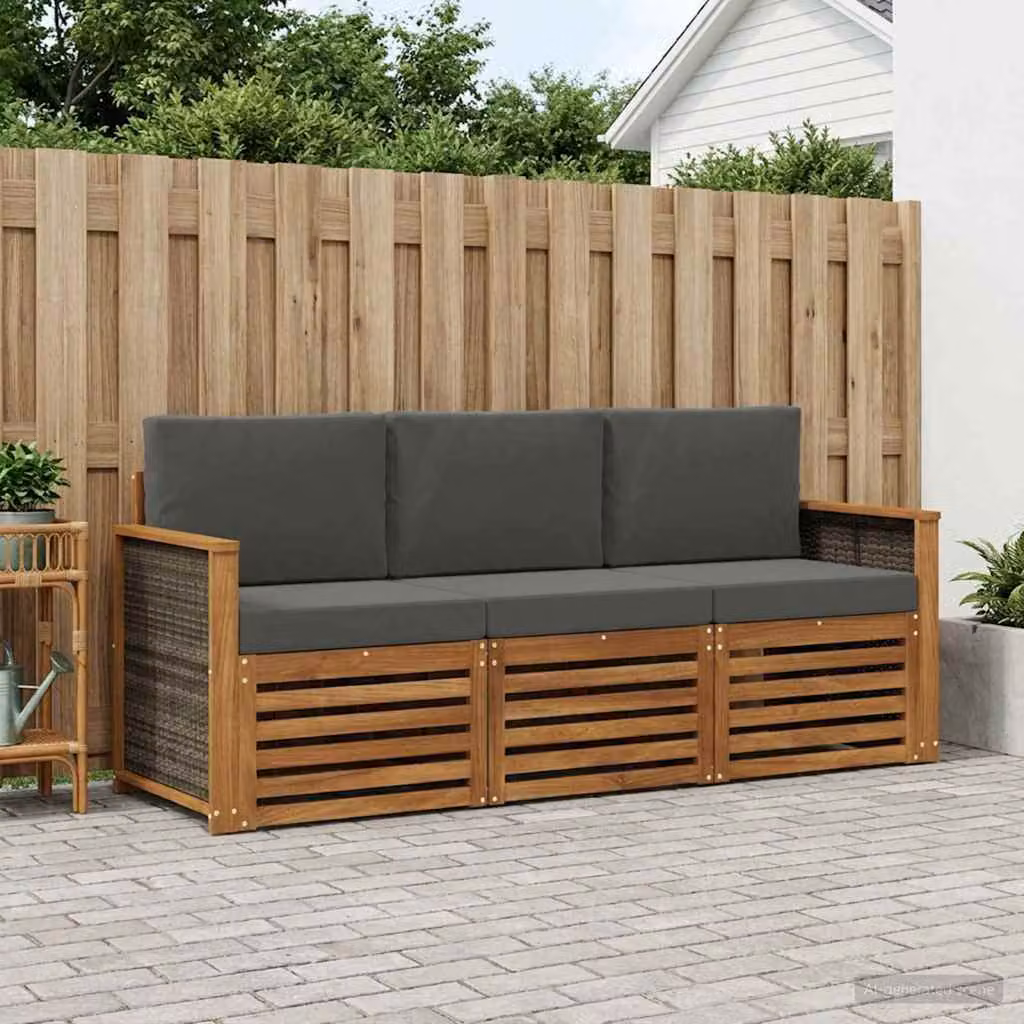 Set di divani da giardino moderni vidaXL in legno di acacia massello con cuscini inclusi, colore marrone e grigio
