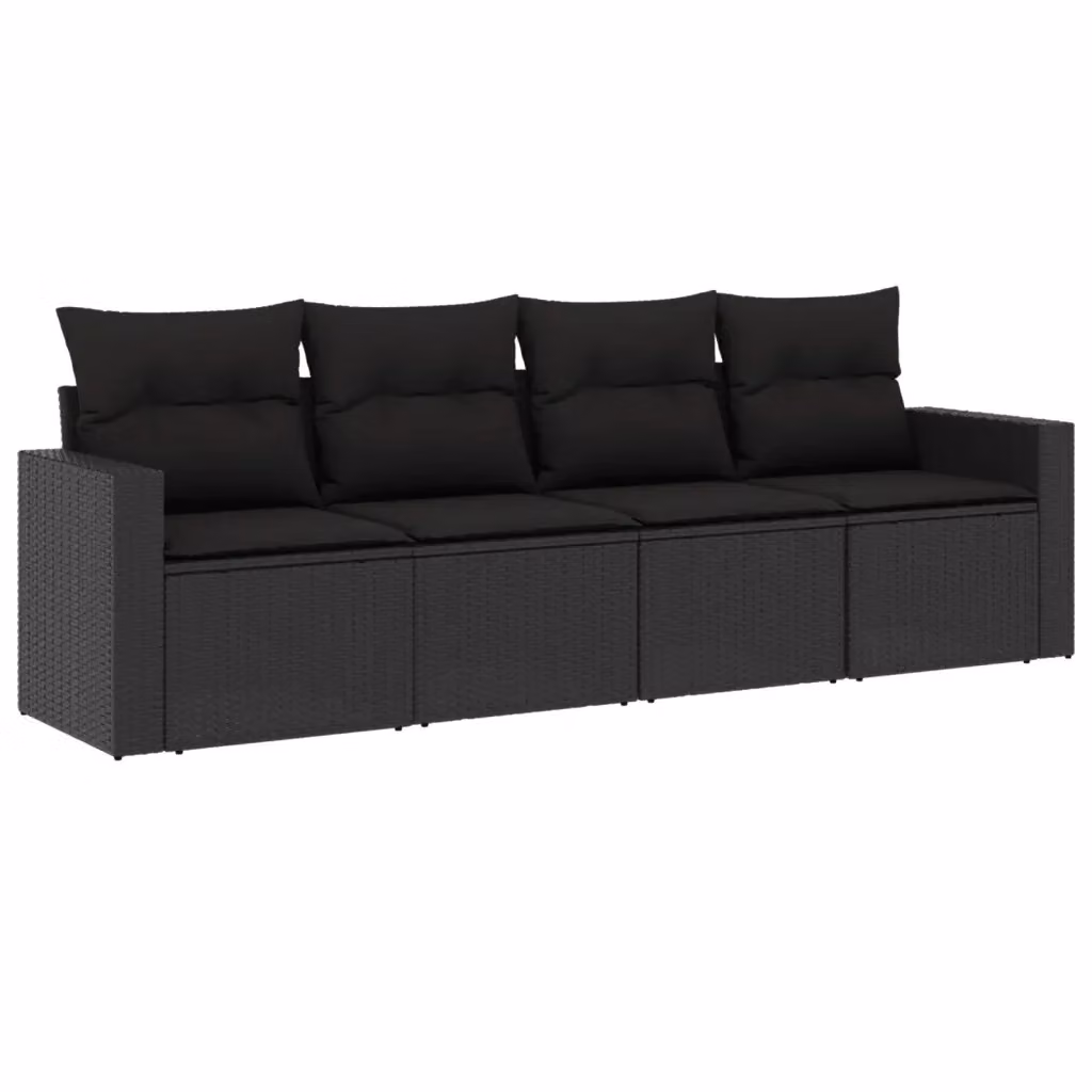 Set di divani da giardino vidaXL 4 pezzi con cuscini nero in rattan e acciaio – 2