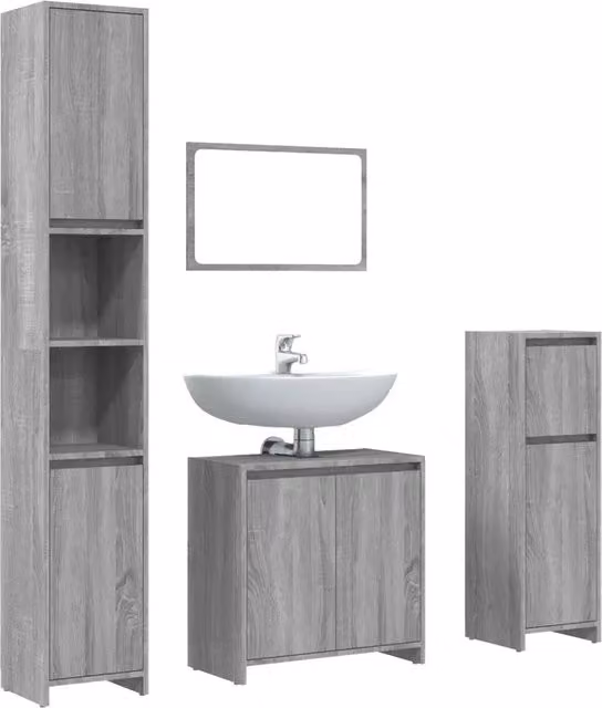 Set Mobili da Bagno | Armadio da bagno 4 pz Grigio Sonoma in Legno Multistrato