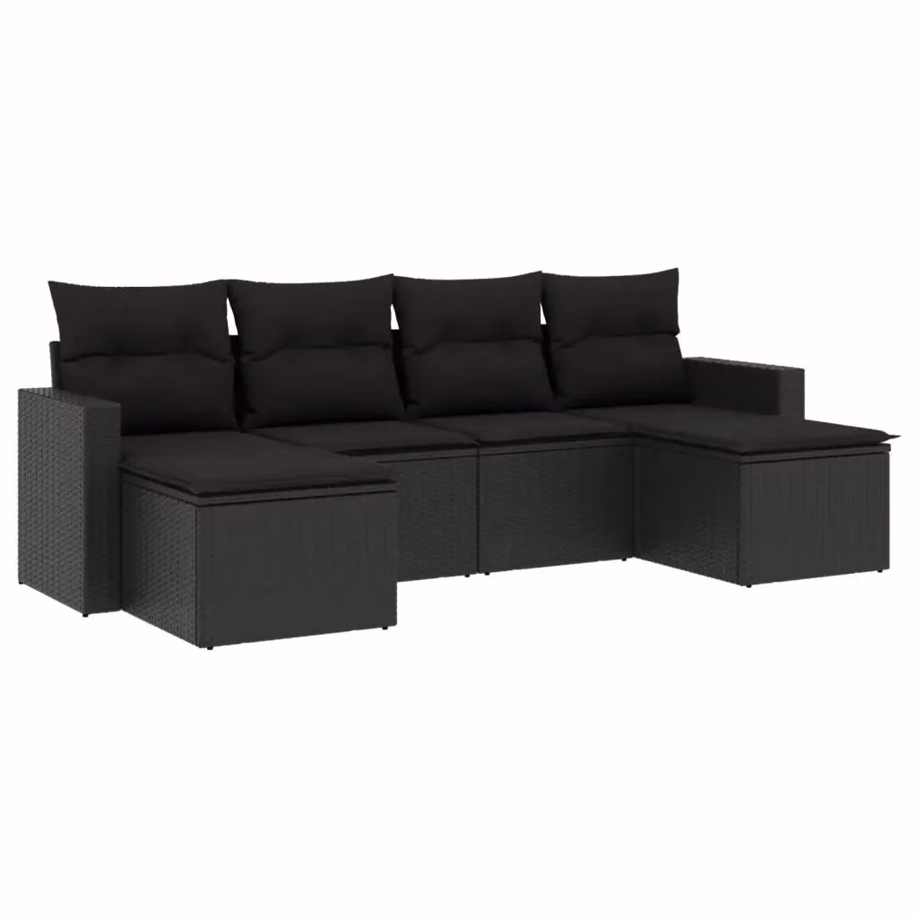 Set Divano da Giardino a L vidaXL in Polyrattan Nero con 6 Cuscini e Ottoman – 2