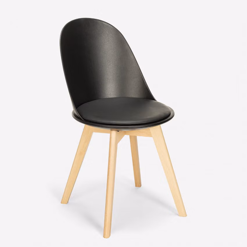 Sedia in legno dal design scandinavo con cuscino per cucina sala da pranzo Bib Nordica - Nero