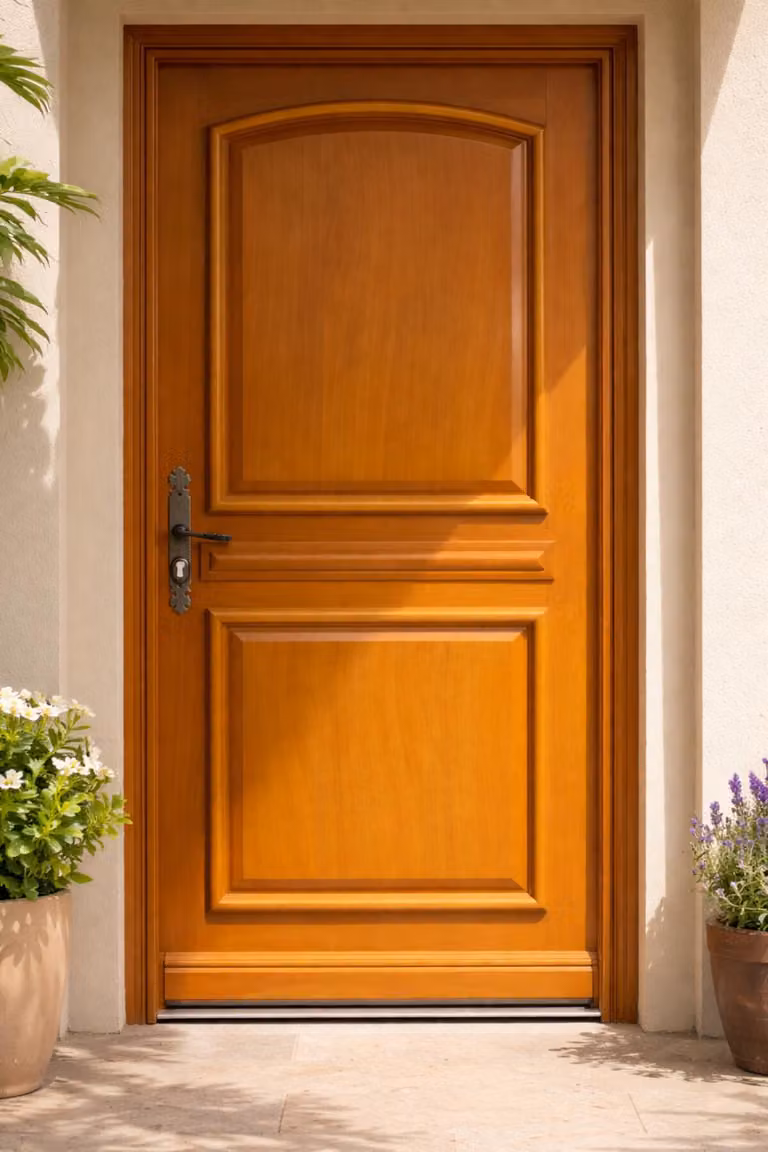 Porta d'ingresso in legno pieno Garnier, H.215xL.90 cm, lato tavolo, P. dritto, maniglia, cilindro grande serratura, GD MENUISERIES