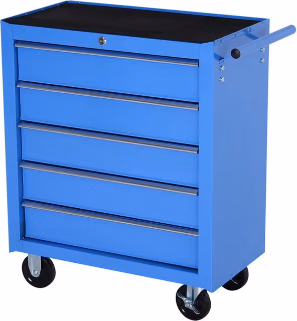 Carrello Portautensili Blum Xylo in Metallo Blu con 5 Cassetti Chiusurabili e Piano di Lavoro L: 67.5 cm, P: 33 cm, H: 77 cm