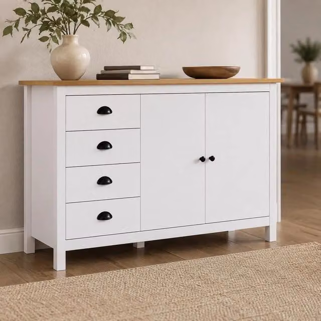 Sideboard Hill White 130x40x80 Cm Solid Pine