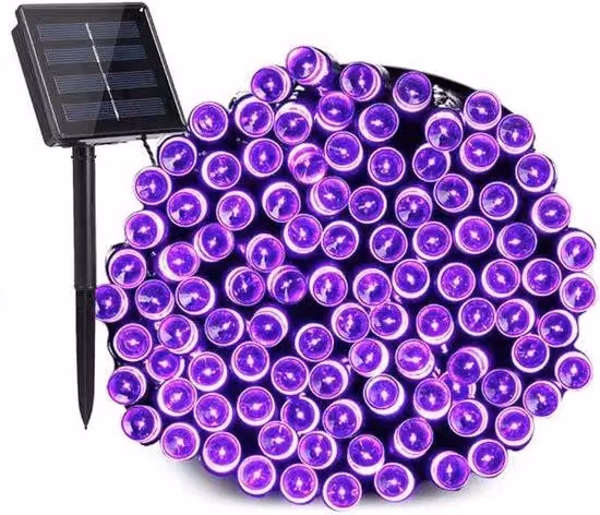 Cavo luminoso solare da esterno, 32 metri, 300 LED, 8 livelli di illuminazione, resistente alle intemperie, ideale per Halloween, matrimoni, feste e decorazioni natalizie da esterno, luce viola