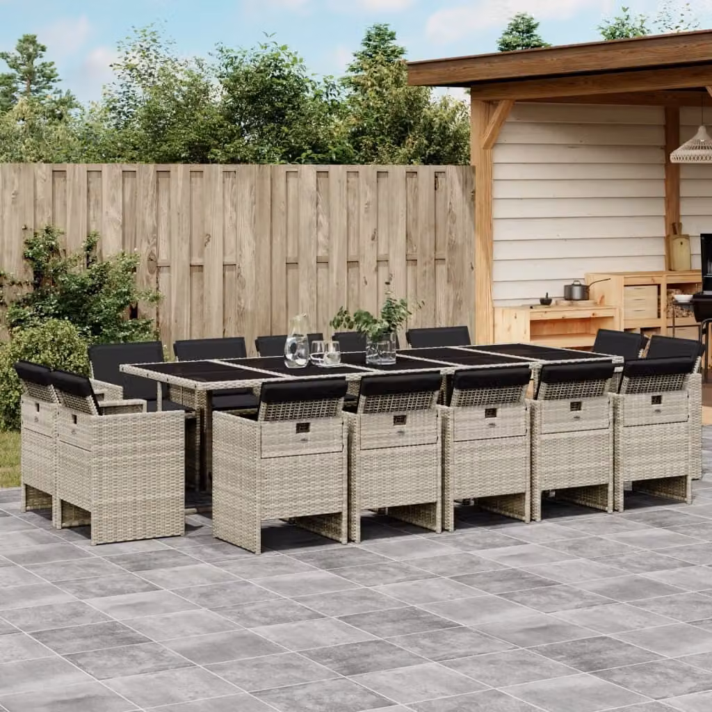 Maison Exclusive - Set da Pranzo da Giardino 15 pz con Cuscini Grigio Polyrattan