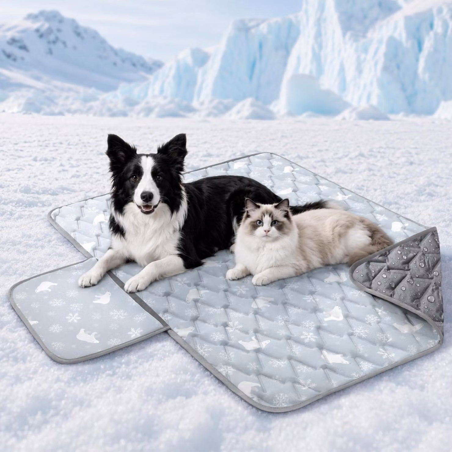 Tappetino refrigerante per cani, 120x90 cm, tecnologia Q-MAX >0,5, senza gel, auto-refrigerante, tessuto refrigerante, base impermeabile, lavabile, colore grigio