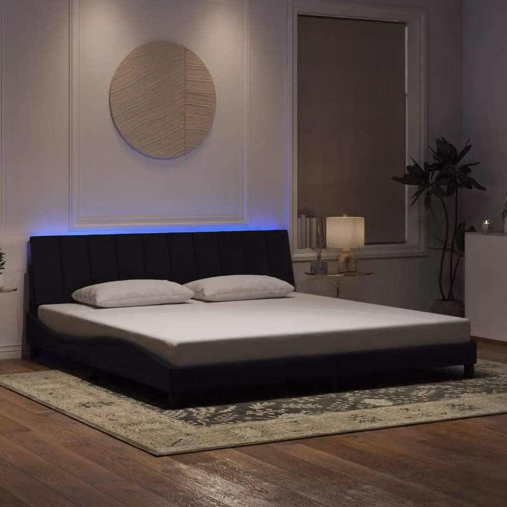 vidaXL Giroletto Hanko in Velluto Nero con LED e Porte USB, L 200 x P 200 cm – 1