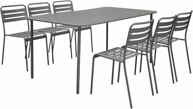 Set tavolo da giardino in acciaio con 6 sedie, 160cm, verde kaki