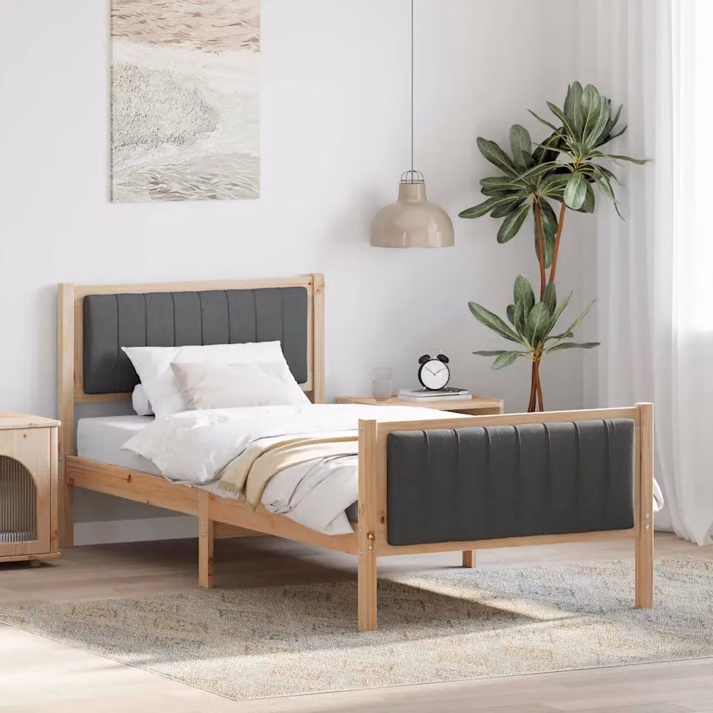 Struttura del letto moderna vidaXL in legno di pino marrone e grigio scuro L/P/H: 90 x 190 cm – 1