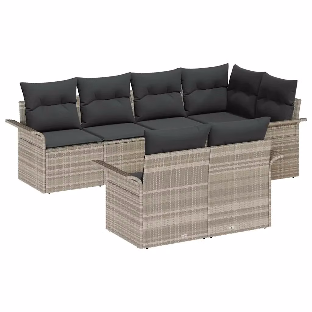 Set Divano da Giardino vidaXL 7 Pezzi a Forma di L Grigio con Tavolino e Cuscini in Polyrattan e Acciaio – 2