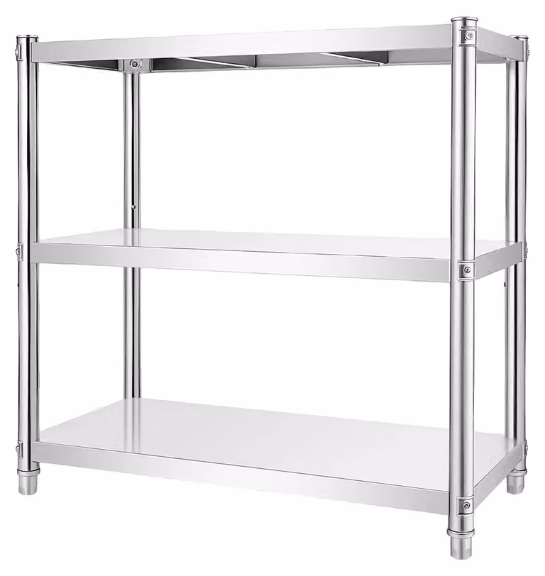 Scaffale per magazzino, acciaio inossidabile resistente, design a 3 livelli, colore argento