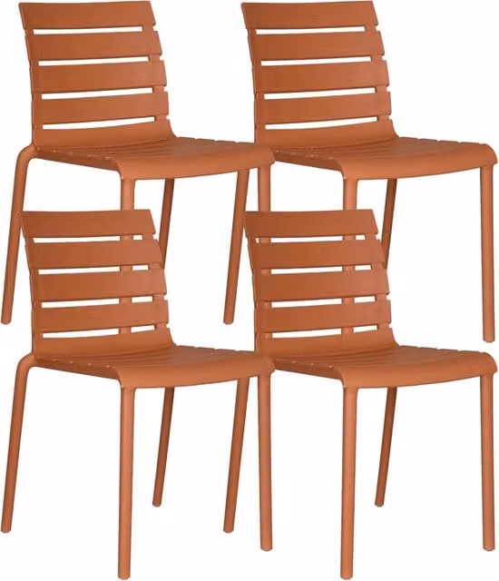 Set di 4 sedie moderne Nina in polipropilene e fibra di vetro arancione per interno ed esterno