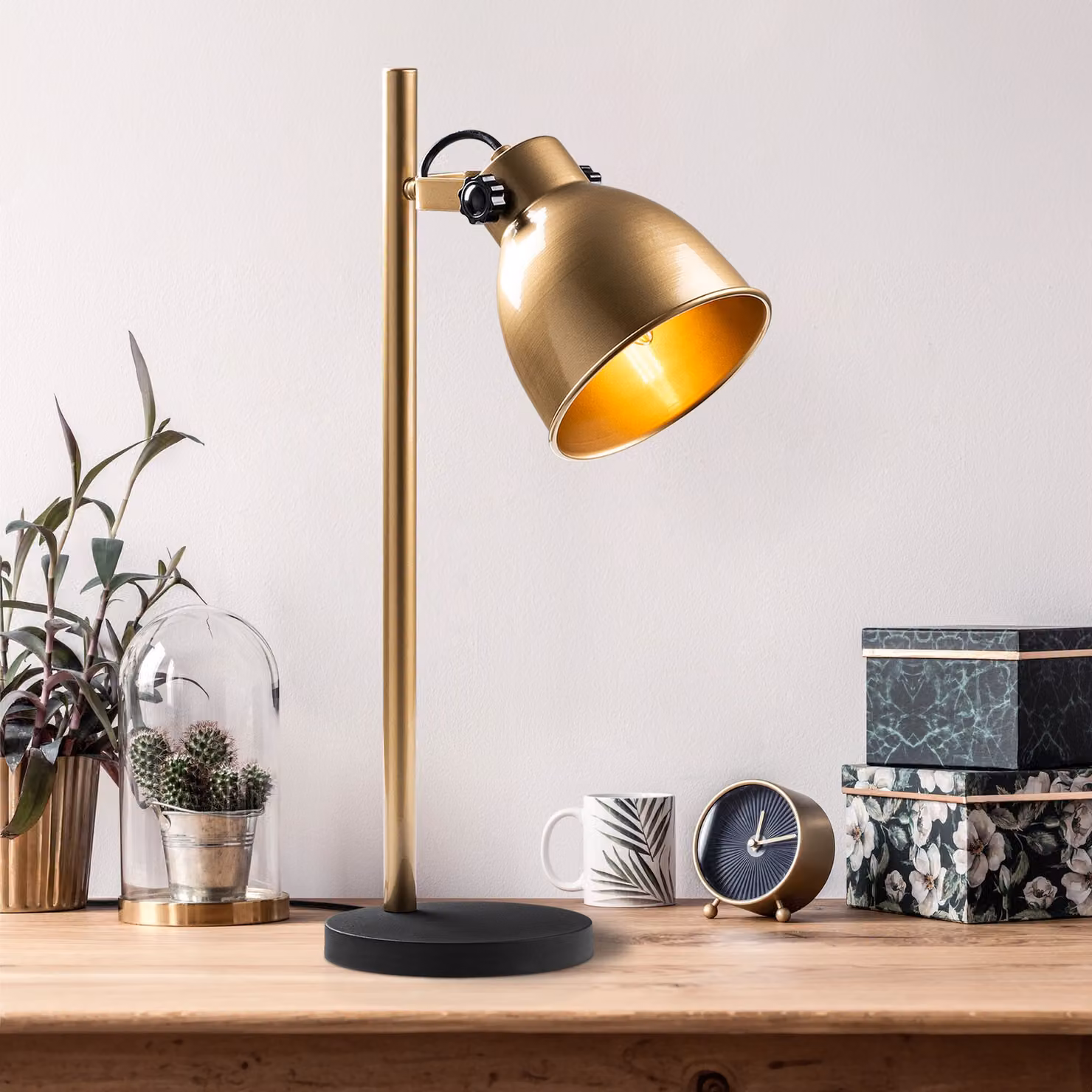 Opviq, lampada da tavolo di alta qualità, color oro, diametro 17 cm, altezza 16 cm, grado di protezione IP20, attacco E14, 100% metallo - 12345