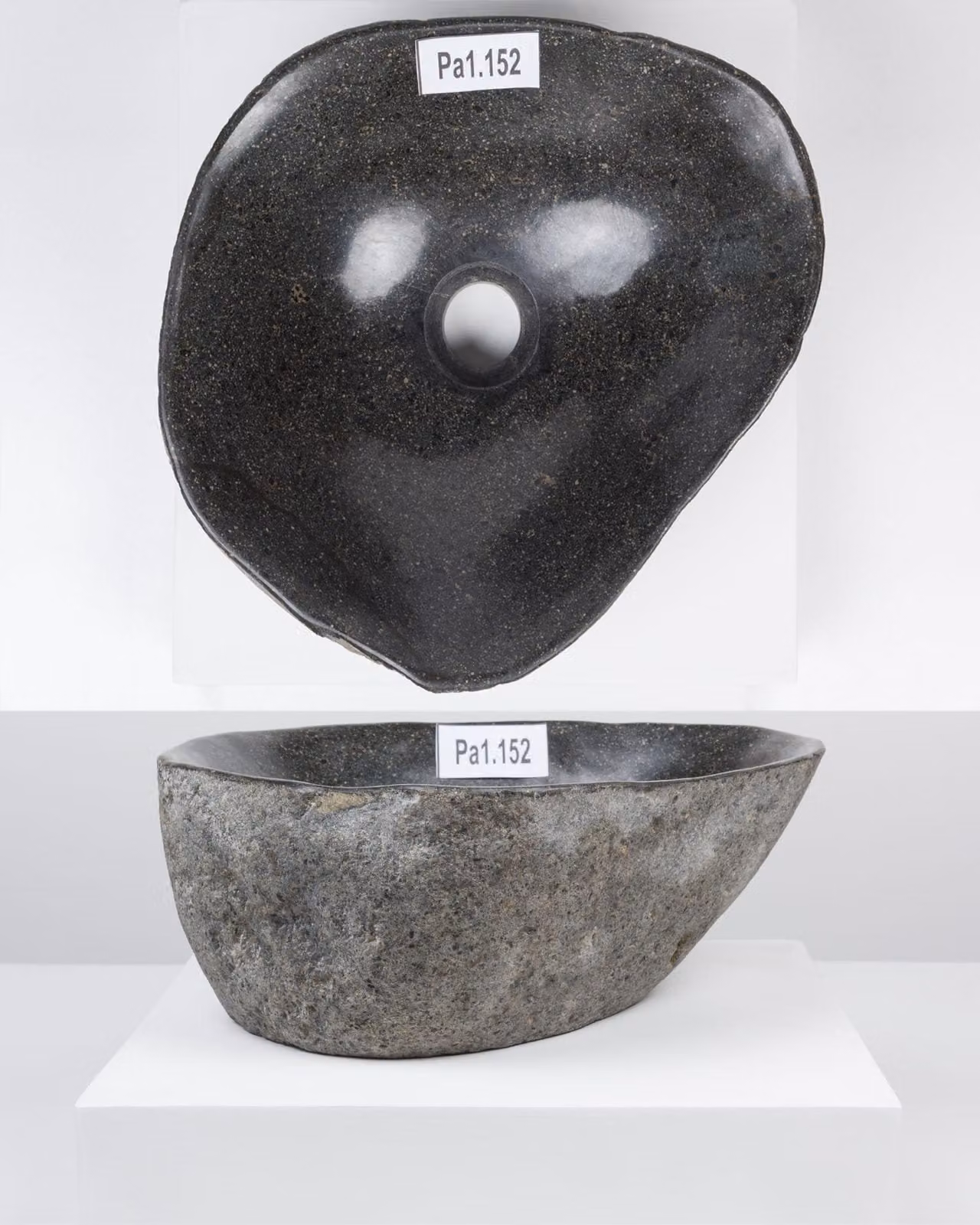 Lavabo in pietra naturale, forma rotonda, diametro 30-39 cm, colore grigio