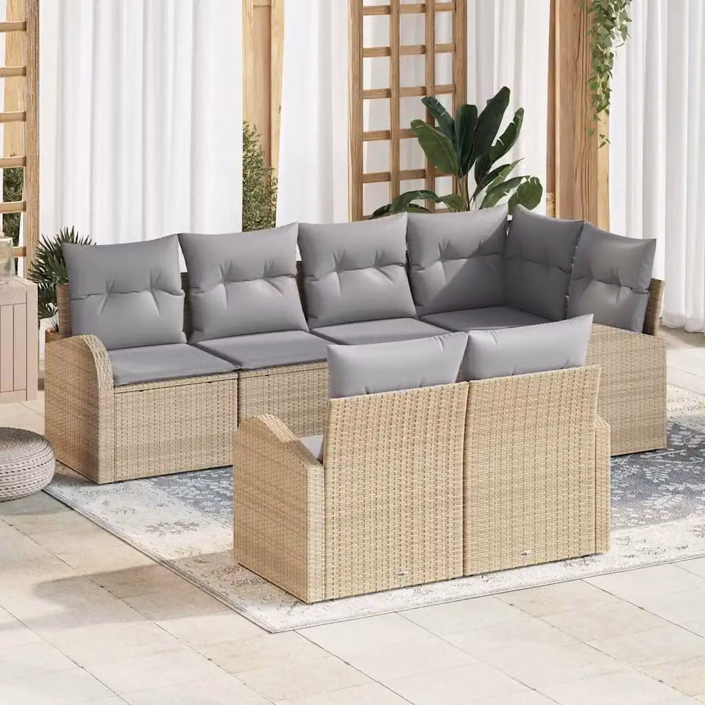 Set Divano da Giardino a L vidaXL in Polyrattan Beige con Cuscini e Struttura in Acciaio