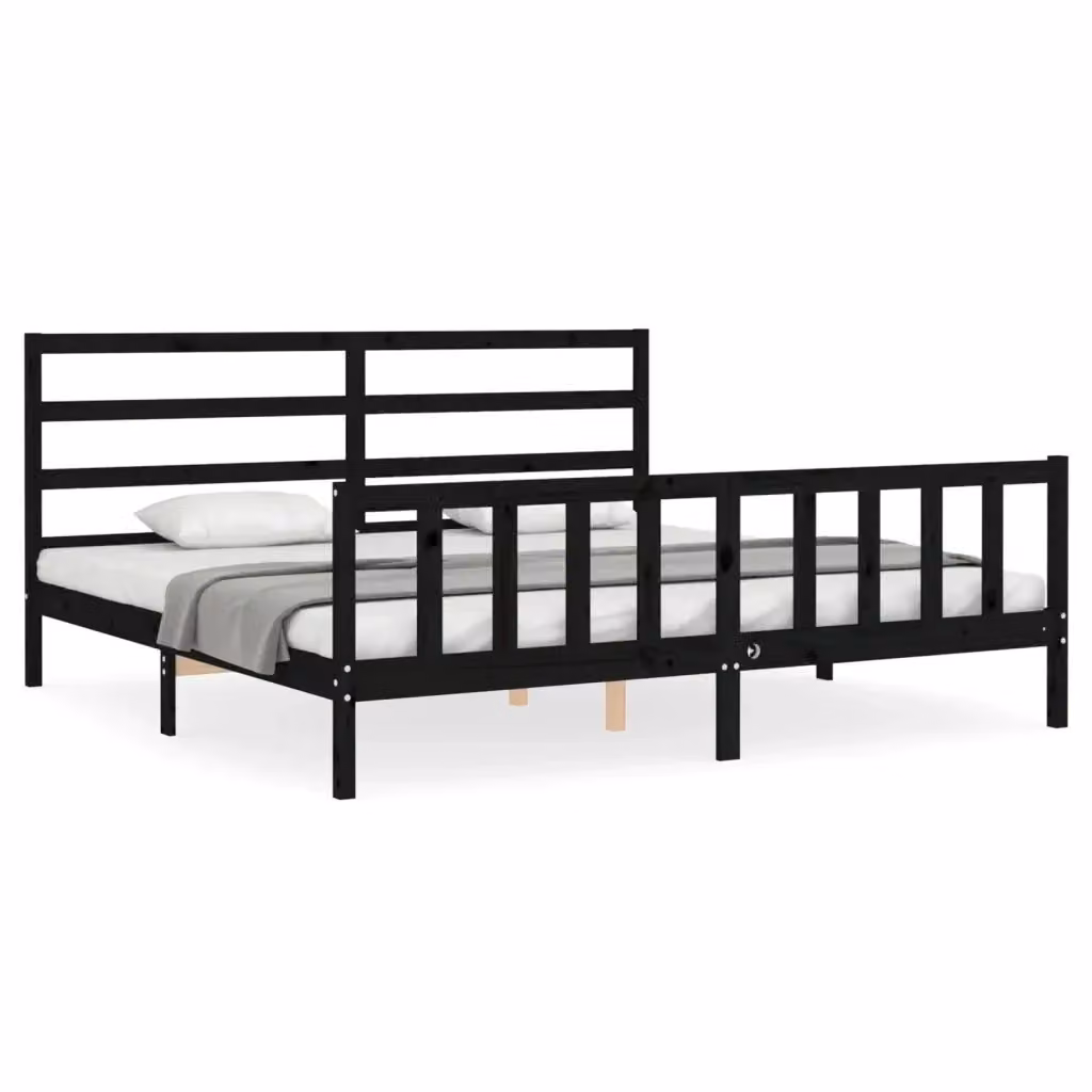 Letto con Testiera in Legno Massello di Pino Nero vidaXL L/P: 200 x 200 cm – 2
