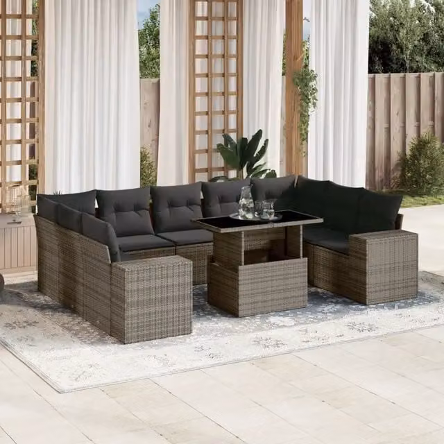 Set Divano da Giardino 10 pz con Cuscini Grigio in Polyrattan 3269370