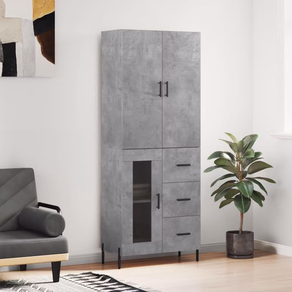 vidaXL Credenza grigio cemento 69,5x34x180 cm materiale a base di legno