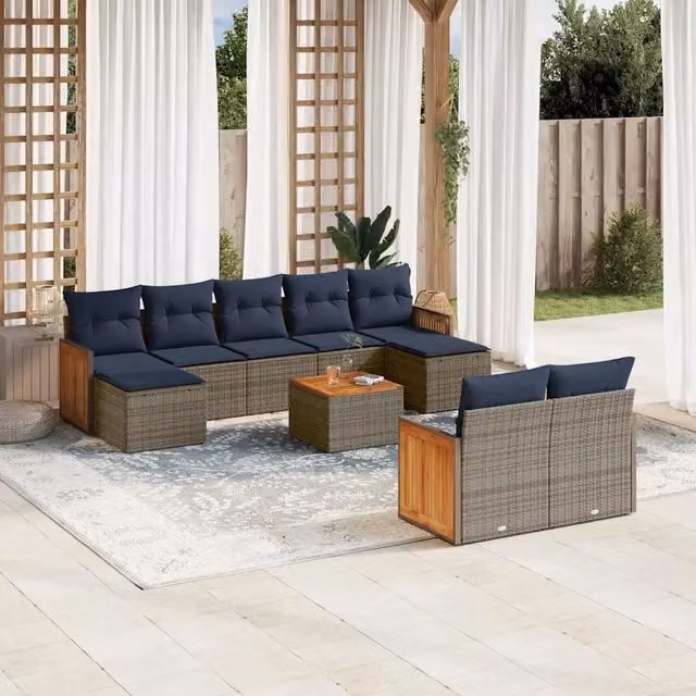 Set Divani da Giardino 10 pz con Cuscini Grigio in Polyrattan 3228091