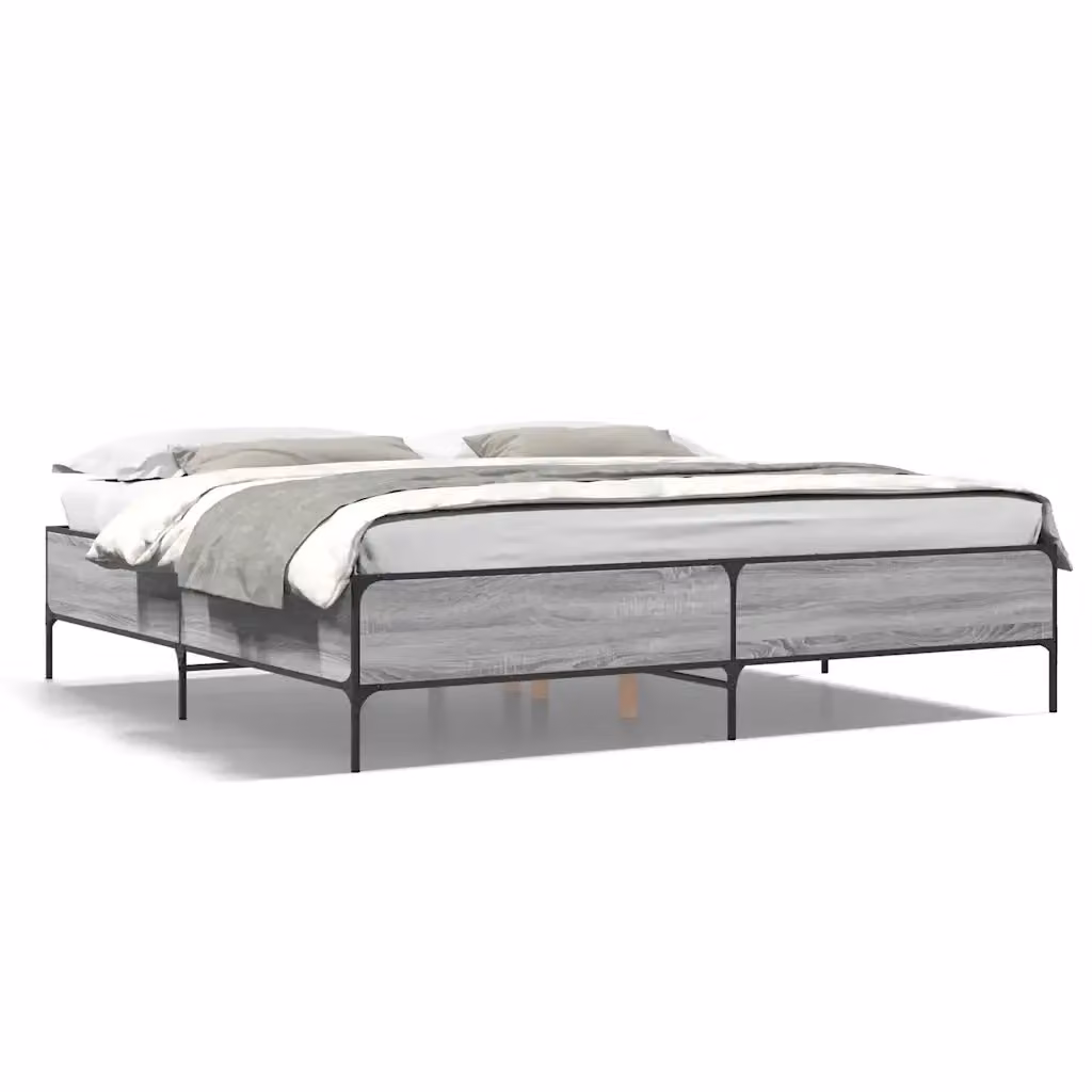 Letto Giroletto Sonoma Grigio vidaXL in Legno e Metallo L: 180 cm, P: 200 cm, H: 103 cm – 2