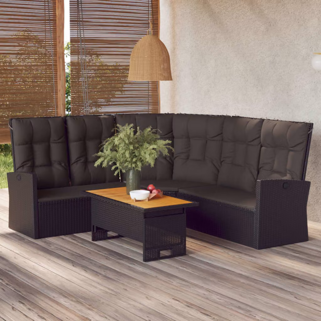 vidaXL Divano Angolare Moderno in Polyrattan Nero con Cuscini e Poggiatesta Regolabile per Giardino